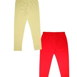 Kiddopanti Kids Yellow & Red Solid Leggings (Pack Of 2) image 2