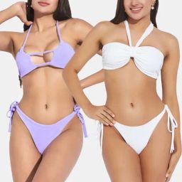 Secrets By ZeroKaata Purple & White Plain Swimwear Bikini-picture-36