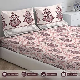 Layers Tuscany-3 Floral Red 104 TC Cotton Queen Bed Sheet with 2 Pillow Covers image 3