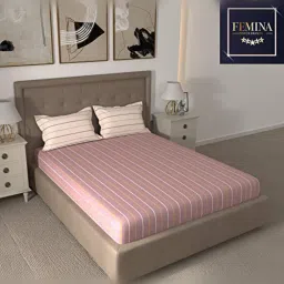 Layers Tuscany Stripes Blush 104 TC Cotton Queen Bed Sheet with 2 Pillow Covers image 2