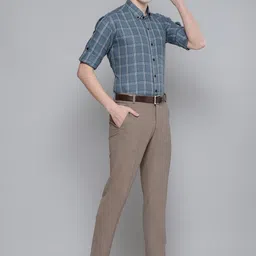 DENNISON Men Blue Smart Slim Fit Checked Formal Shirt image 1