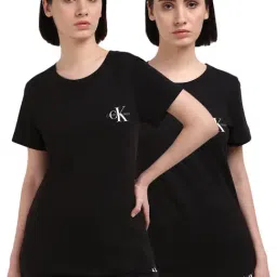 Calvin Klein Black Cotton Women's Slim Fit Pack of 2 T-Shirt-image-16