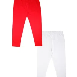 Kiddopanti Kids Red & White Solid Leggings (Pack Of 2) image 2