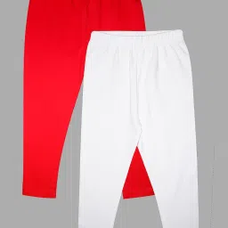 Kiddopanti Kids Red & White Solid Leggings (Pack Of 2) image 1