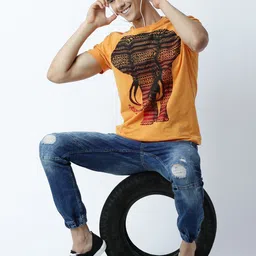 Huetrap Men Orange Printed Round Neck T-shirt-picture-21