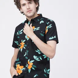 LOCOMOTIVE Men Black Slim Fit Printed Casual Shirt-image-3