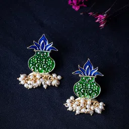 MORKANTH JEWELLERY Green Gold-Plated Contemporary Jhumkas-picture-23