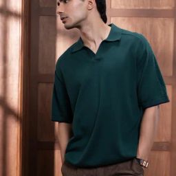 Andamen Green Cotton Solid Relaxed Fit T-Shirt-picture-4