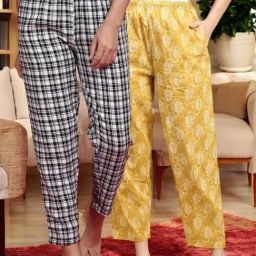 Kryptic White & Lime Yellow Cotton Relaxed Fit Printed Lounge Pant - Pack of 2-picture-39