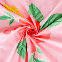 Klotthe Floral Pink & Green 210 TC Cotton Blend Single Bedsheet with 1 Pillow Cover image 4