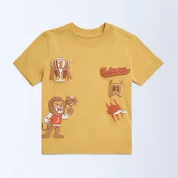 HOP Kids by Westside Mustard Printed Cotton T-Shirt-image-92