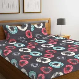 Klotthe Black & Red Polyester 210 TC Bed Sheets Set image 1