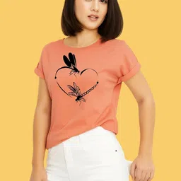 Moda Rapido Women Conversational Printed Roll-Up Sleeves Regular Fit T-shirt-image-99