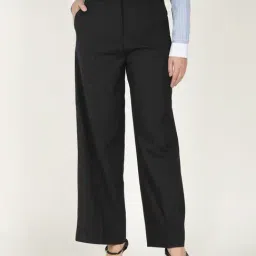Hancock Black Regular Fit High Rise Trousers-image-0