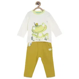 MINIKLUB Boys Off White & Green Graphic Print Full Sleeves T-Shirt with Pants-image-25
