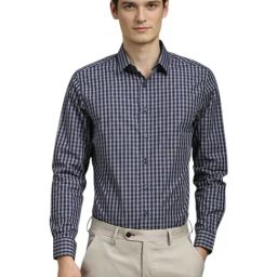 Louis Philippe Blue Cotton Slim Fit Checks Shirt-picture-20