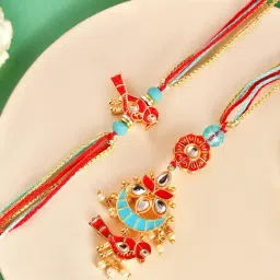 Aapno Rajasthan Red Festive Handcrafted Casual Rakhi with Roli Chawal & Greetings Card-image-43