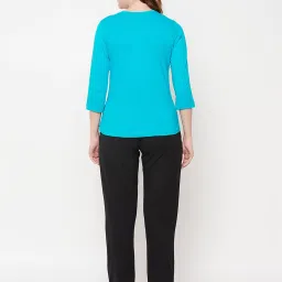 Clovia Blue & Black Graphic Print T-Shirt with Pyjamas image 2