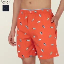 XYXX Orange & Navy Cotton Relaxed Fit Printed Boxers - Pack Of 2 image 1