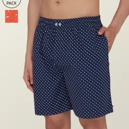 XYXX Navy & Orange Cotton Relaxed Fit Printed Boxers - Pack Of 2 image 1