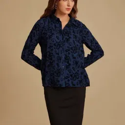 Kazo Navy Floral Print Shirt-image-25