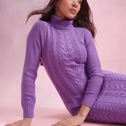 DressBerry Turtleneck Cable-Knit Jumper Dress-image-27