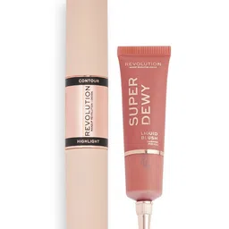 Makeup Revolution London Super Dewy Blush-Flushing For You+Contour & Highlight Stick-Dark-picture-28