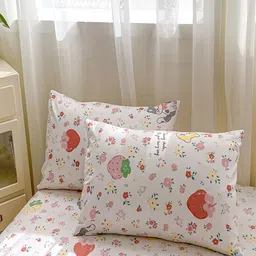 JC HOME White & Pink Graphic 140 TC Super King Bedsheet Set-2 m x 2.20 m image 3