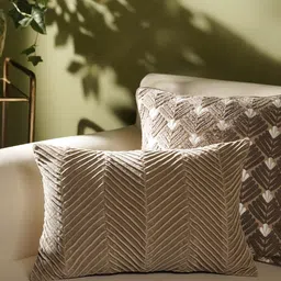 Pure Home and Living Beige Textured Cotton Rectangle Cushion Cover-picture-44