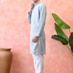 KUNDALI KAKSHAY Floral Embroidered Thread Work Straight Kurta With Pyjama image 2