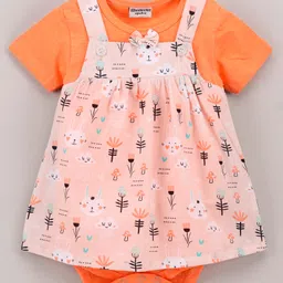 Wonderchild Half Sleeves Solid Onesie With Bunny Printe Dress - Orange-image-16