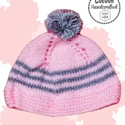 COCOON ORGANICS Handcrafted Soft And Warm Striped Design Bobble Cap - Pink-picture-11