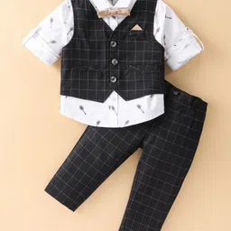 ToffyHouse Cotton Poplin Full Sleeves Checks Party Suit with Bow - Black-image-61