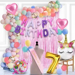 Surprise Decor Rubber Unicorn Theme Birthday Decorations Items Combo Set- 7Th Birthday 51Pcs Kit For Happy Birthday Decoration Kit For Girls / Unicorn Birthday Decorations 7 Year Baby ,Multicolor-picture-11