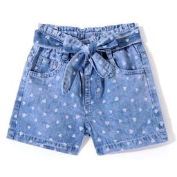 Babyhug  Mid Thigh Denim  Shorts Hearts Print with Belt Detailing - Blue-picture-17