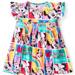 Babyhug Disney Knit Frill Sleeves Frock Style Onesie with Minnie Mouse Print - Multicolour-picture-10