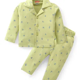 Babyhug Cotton Knit Full Sleeves Night Suit With Alphabets Print - Limegreen-image-22