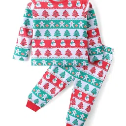 Babyhug Cotton Knit Full Sleeves Night Suit with Christmas Theme Print - White-picture-24