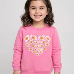 Babyhug Cotton Knit Full Sleeves Sweatshirt with Floral Heart Print - Pink-picture-21
