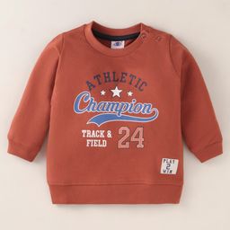 Zero Cotton Knit Full Sleeves Text PrintedT-Shirt - Rust Orange-picture-40