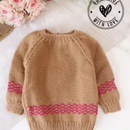 Woonie Full Sleeves Hand Knitted Self Design Sweater - Beige-picture-13