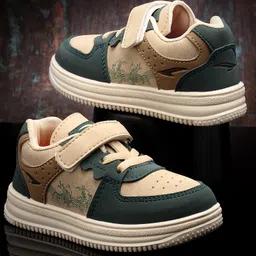 Asian Abstract Designed Velcro Closure Sneakers - Beige & Leaf Green-picture-12