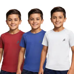 Pine Active Knit Half Raglan Sleeves Solid Color T-Shirts Pack of 3 - White Blue & Red-picture-25