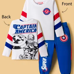 Honeyhap Marvel Single Jersey Knit Full Sleeves T-Shirt and Trackpants with Front and Back Captain America Graphics - Blue & White-picture-37