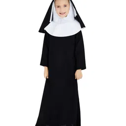 Little Surprise Box Blended Halloween Theme Half Sleeves Nun Costume Set With Head Piece - Black-picture-14