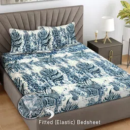 FABINALIV Blue & White Ethnic Motifs 300 TC King Bedsheet with 2 Pillow Covers-image-20