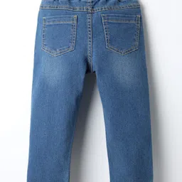 Babyhug Denim Full Length Washed Jeans With Stretch & Text Print - Blue image 2