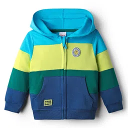 Babyhug Cotton Knit Full Sleeves Front Open Hooded Sweatjacket With Colour Blocks - Multi Colour image 2