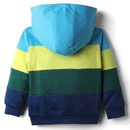 Babyhug Cotton Knit Full Sleeves Front Open Hooded Sweatjacket With Colour Blocks - Multi Colour image 3