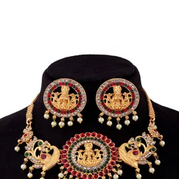 Rangrozo Jewellery Gold Plated Stones Studded & BeadedJewellery Set image 4